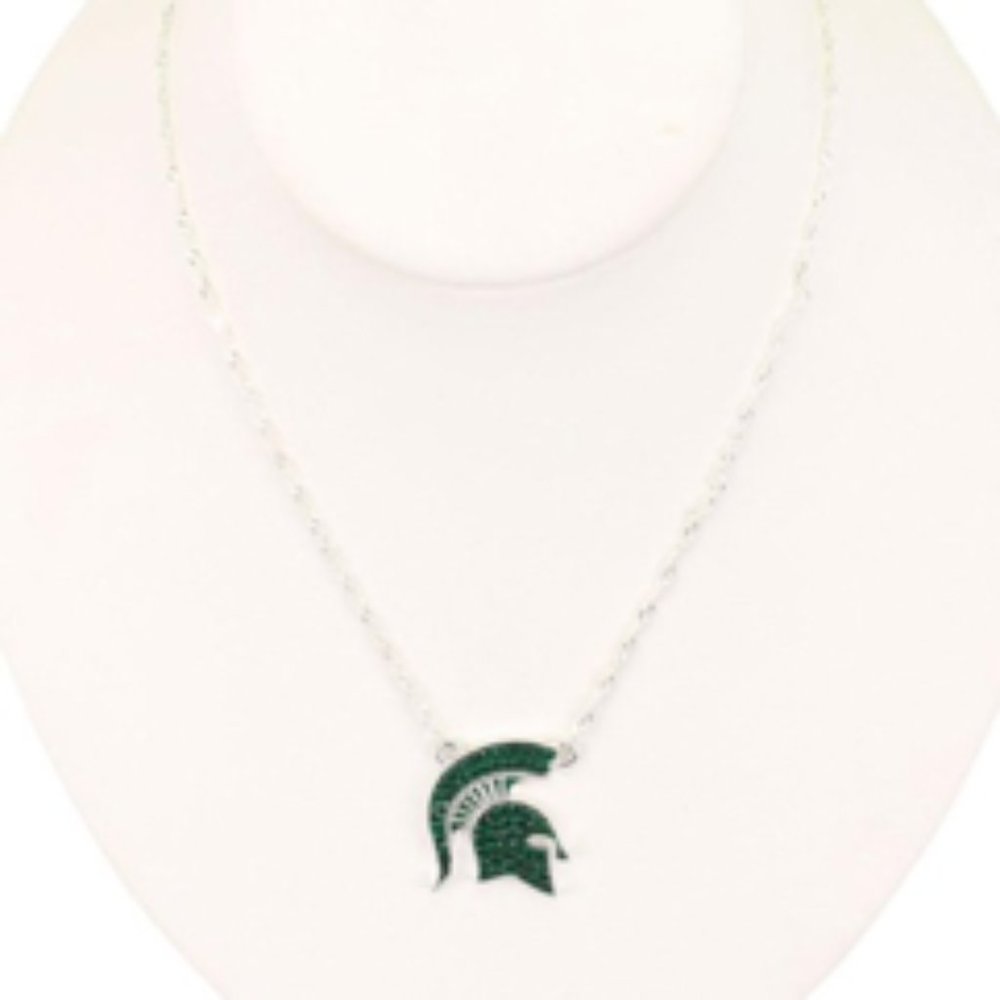 Michigan State Crystal Spartan Helmet Necklace